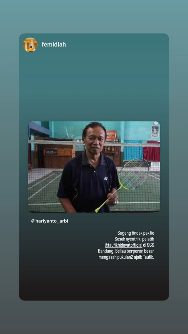 Taufik Hidayat merepost unggahan kabar duka Iie Sumirat [instagram]
